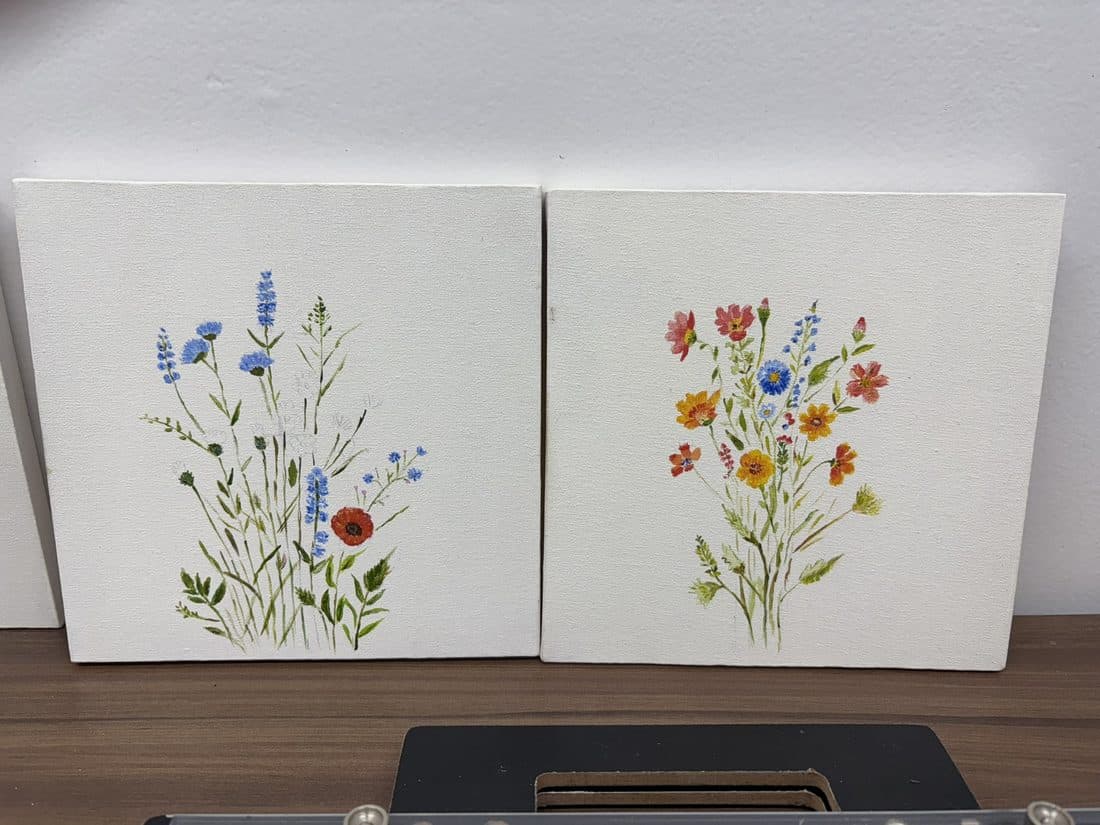 Duas pinturas de flores do campo lado a lado